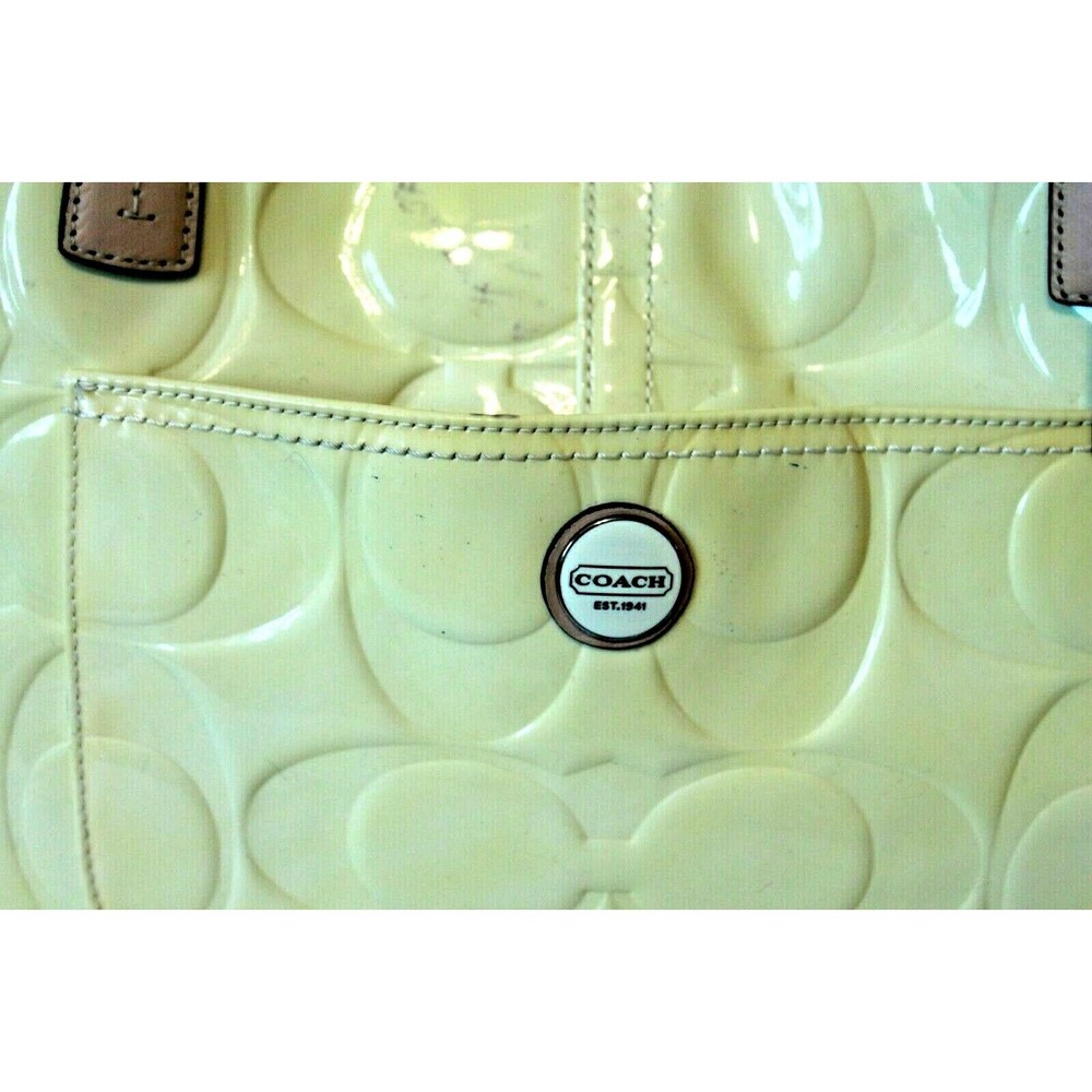 Coach Signature Shoulder Bag Yellow Patent Leather Embossed Purse F25487 - Picture 3 of 12